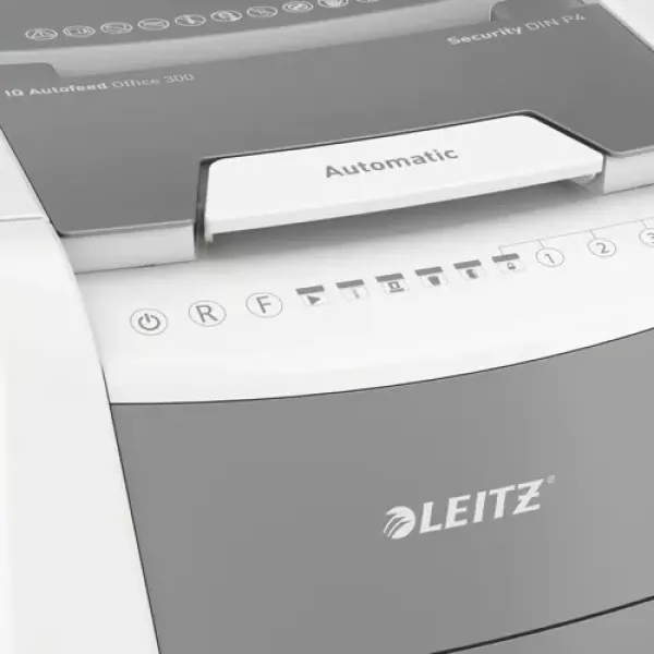 Leitz IQ Autofeed Office 300 P4 Cross Cut Paper Shredder (300 Sheet) Leitz IQ Autofeed Office 300 P4 Cross Cut Paper Shredder (300 Sheet)