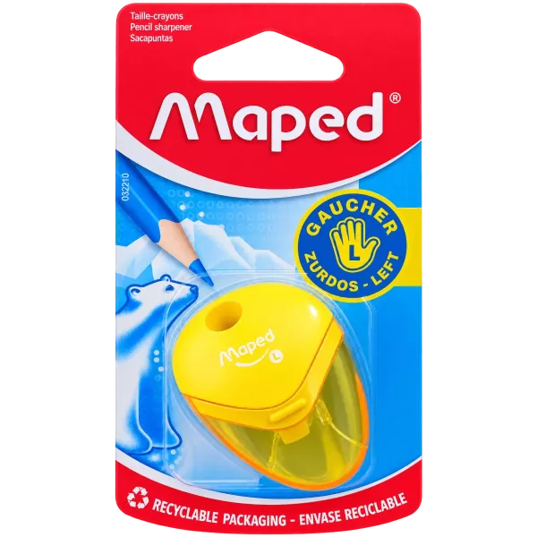 Maped Left-Handed Pencil Sharpener Yellow 032210 Maped 1-Hole Left-Handed Pencil Sharpener Yellow 032210