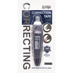 Meeco retractable correction tape black 6m x 5mm in retail packaging