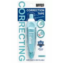 Meeco retractable correction tape Blue 6m x 5mm in retail packaging