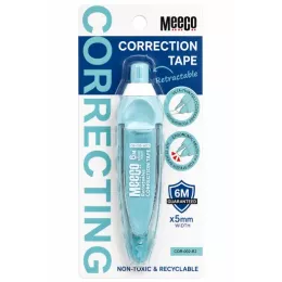 Meeco retractable correction tape Blue 6m x 5mm in retail packaging