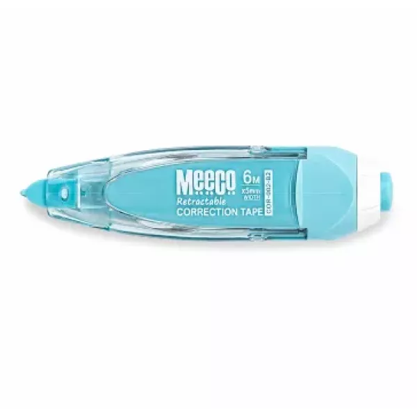 Meeco Retractable Correction Tape Blue 6m x 5mm Meeco retractable correction tape Blue 6m x 5mm in retail packaging