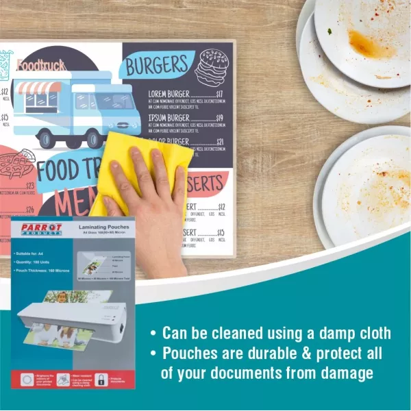 PARROT A4 Laminating Pouches Gloss 160 Micron Box 100 PARROT A4 gloss laminating pouches 160 micron box of 100 for certificates, notices and office documents