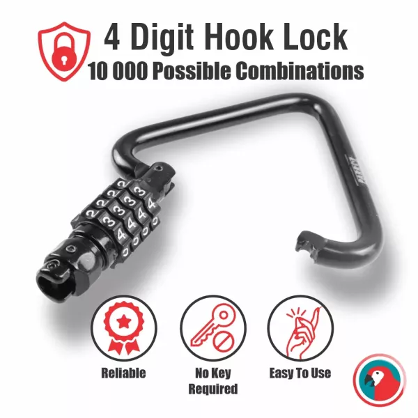 Parrot Hook Lock Front View AL6302 Parrot AL6302 hook lock front view with 4 digit combination dial