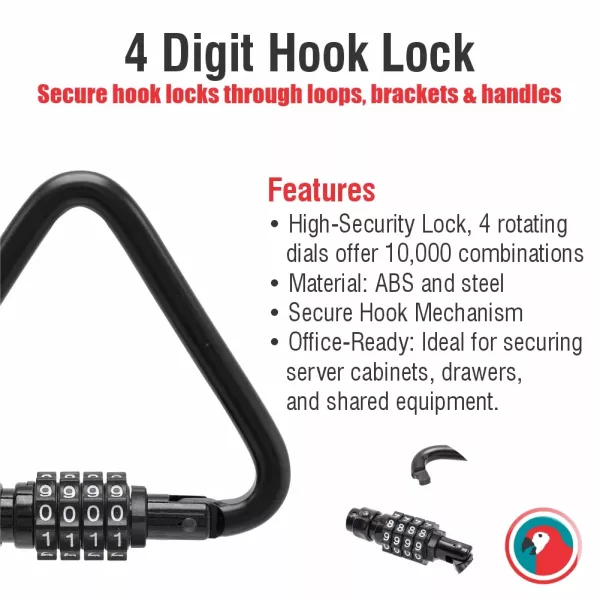 Parrot Hook Lock Front View AL6302 Parrot AL6302 hook lock front view with 4 digit combination dial