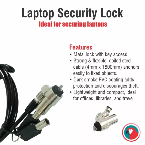 Parrot Laptop Security Cable Lock AL6303 Parrot AL6303 laptop security cable lock with key and steel cable