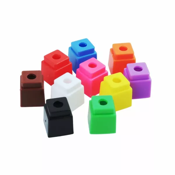 Pack view of Parrot Counting Cubes 100 Piece AB1012 with colourful cubes and navy blue laces