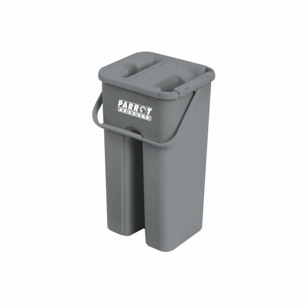 Parrot Flat Head Mop & Dual-Chamber Bucket 6.5 L Parrot flat head mop with 6.5 L dual-chamber bucket and stainless steel pole