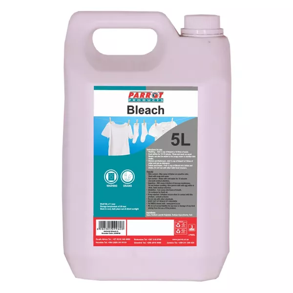 Front view of PARROT Products Bleach 5 Litre bottle