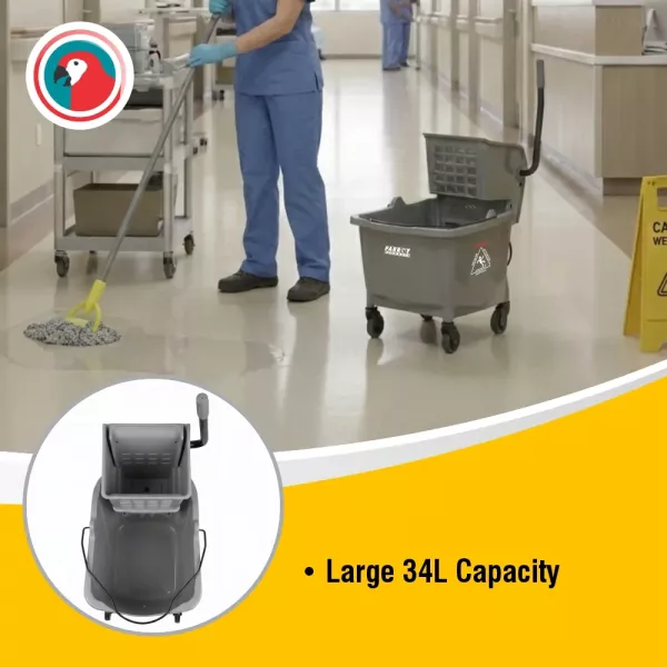 Parrot Janitorial Mop Wringer Trolley 34L Commercial Cleaning Bucket Parrot Janitorial Mop Wringer Trolley 34L Commercial Cleaning Bucket