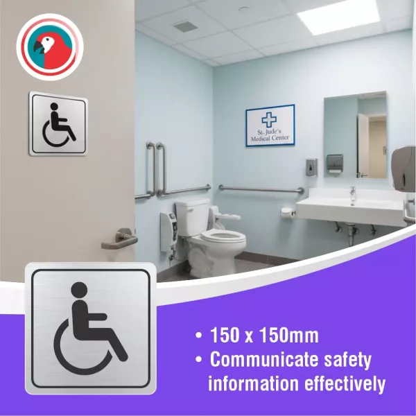 PARROT Disabled Toilet Symbolic Sign - Black Printed on Brushed Aluminium ACP - 150 x 150mm PARROT Disabled Toilet Symbolic Sign - Black Printed on Brushed Aluminium ACP - 150 x 150mm