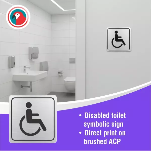 PARROT Disabled Toilet Symbolic Sign - Black Printed on Brushed Aluminium ACP - 150 x 150mm PARROT Disabled Toilet Symbolic Sign - Black Printed on Brushed Aluminium ACP - 150 x 150mm
