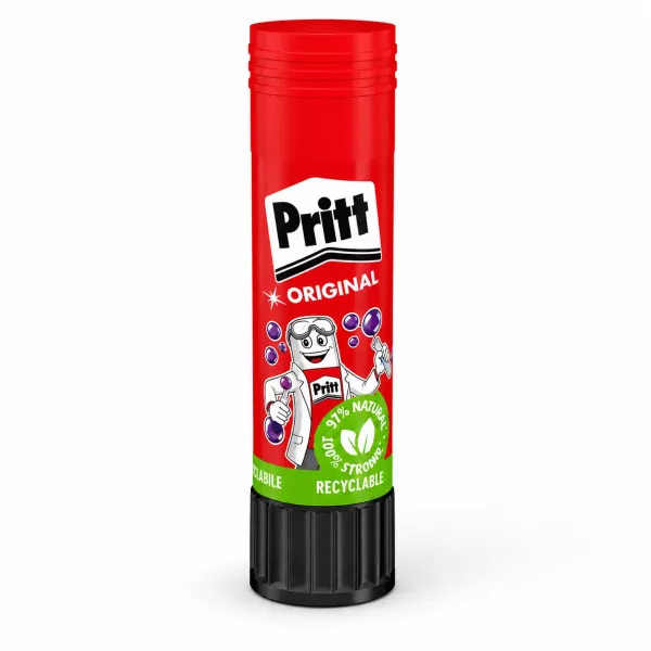 Pritt Original Glue Stick 43g red recyclable tube with black twist base for school, office and craft use
