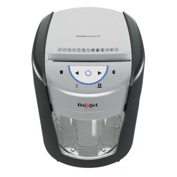 Leitz IQ OptiMax Office Micro Cut P5 Shredder – Front View Front view of Leitz IQ OptiMax Office Micro Cut P5 Shredder