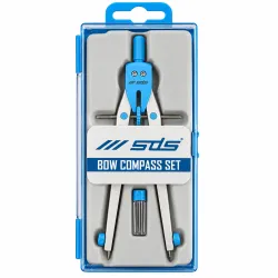 SDS blue bow compass set in transparent storage case with SDS Bow Compass Set branding