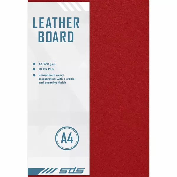 SDS A4 Binding Cover Leather Grain 270gsm Red - Pack of 50