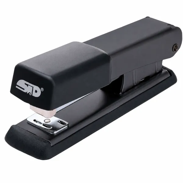 STD M600 black metal half strip stapler front angled view for office and desktop stapling
