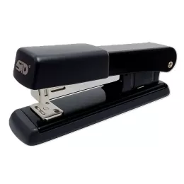 STD M600 black metal half strip stapler front angled view for office and desktop stapling