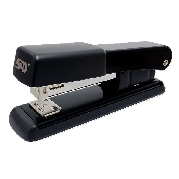 STD M600 black metal half strip stapler front angled view for office and desktop stapling