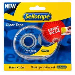 Sellotape clear tape 18mm x 25m in blue and yellow blister packaging