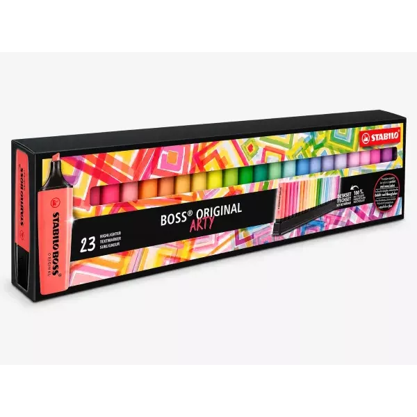 STABILO BOSS Original Highlighter Desk Set 23s front view STABILO BOSS Original 23 colour highlighter desk set front packaging view