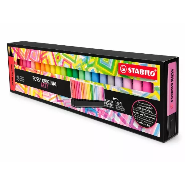 STABILO BOSS Original Highlighter Desk Set 23s front view STABILO BOSS Original 23 colour highlighter desk set front packaging view