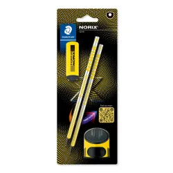 STAEDTLER NORIX 181 HB Pencil Set Yellow – 2 Pencils, Eraser & Sharpener