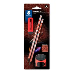 STAEDTLER NORIX 181 HB coral pencil set with eraser and sharpener