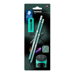 STAEDTLER NORIX 181 HB Pencil Set Teal – 2 Pencils, Eraser & Sharpener