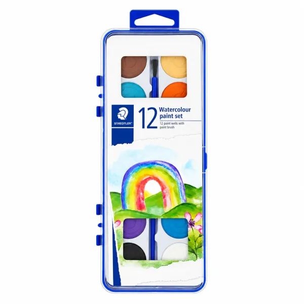 Staedtler 12 Colour Watercolour Paint Set with Paintbrush in Case