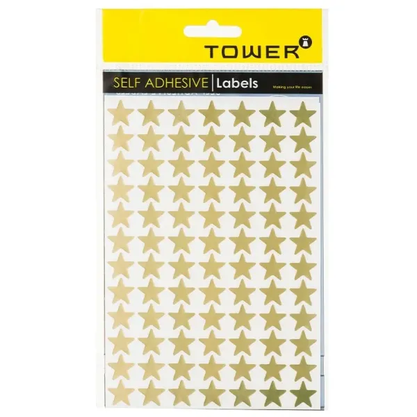 TOWER Gold Star Stickers 14mm 168 Pack - Front TOWER gold star stickers 14mm 168 pack for classroom rewards, marking and crafts