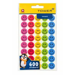 TOWER colourful smiley face reward stickers 600 pack with pink, red, yellow, green and blue designs