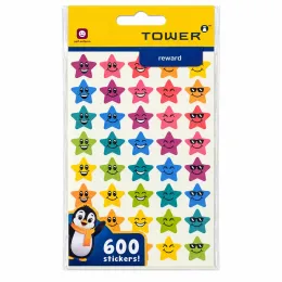 TOWER colourful star face reward stickers 600 pack featuring assorted smiling stars and sunglasses designs