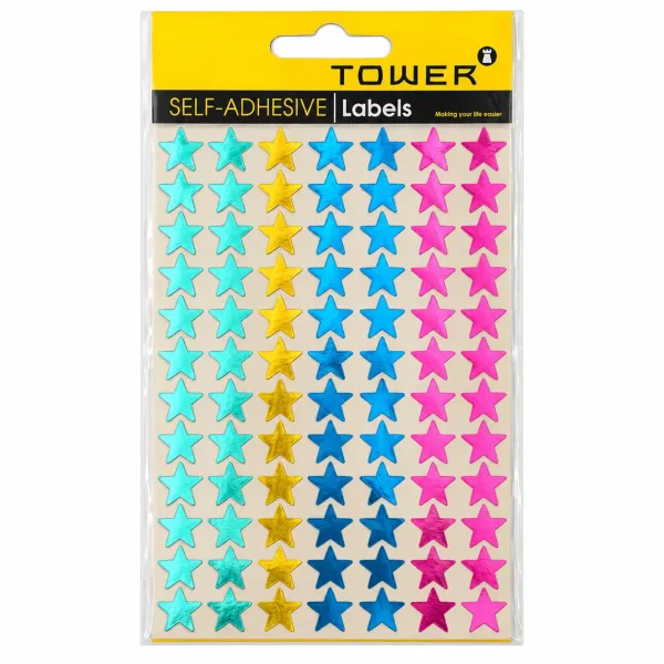 TOWER mixed metallic star stickers 14mm 168 pack for classroom rewards, schoolwork marking and crafts