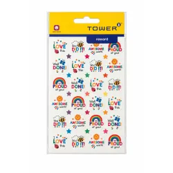 TOWER Rainbow Round Reward Stickers 195 Pack - Front TOWER Rainbow Reward Stickers 195 pack featuring colourful round motivational messages and small star stickers