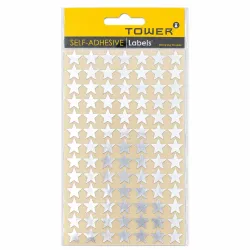 TOWER Silver Star Stickers 14mm 168 Pack - Front TOWER metallic silver star stickers 14mm 168 pack for classroom rewards, schoolwork marking and crafts
