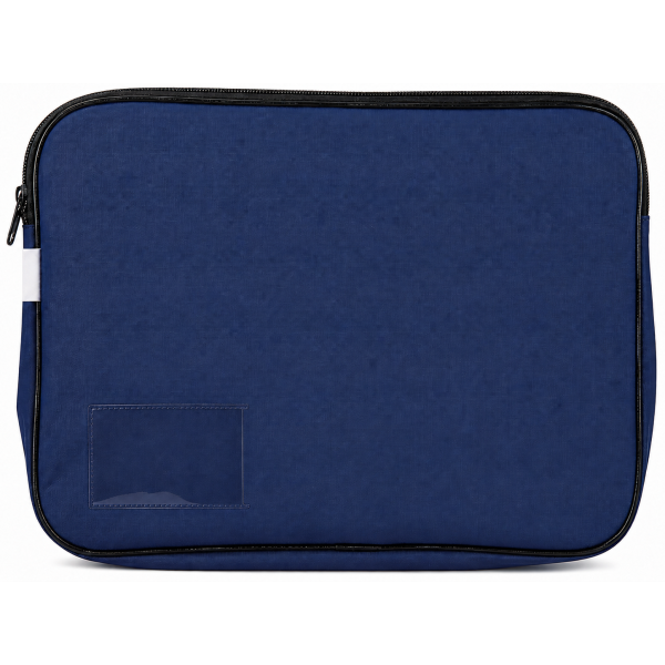 Navy Blue Treeline canvas book bag with zip closure, 5cm gusset and clear name-card holder