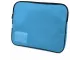 Angled view of the Treeline blue canvas book bag showing the zip edge and clear name-card holder