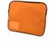 Angled view of the Treeline Orange canvas book bag showing the zip edge and clear name-card holder