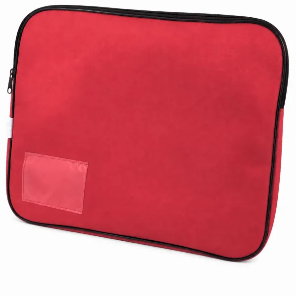 Red Treeline canvas book bag with zip closure, 5cm gusset and clear name-card holder