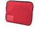 Angled view of the Treeline Red canvas book bag showing the zip edge and clear name-card holder