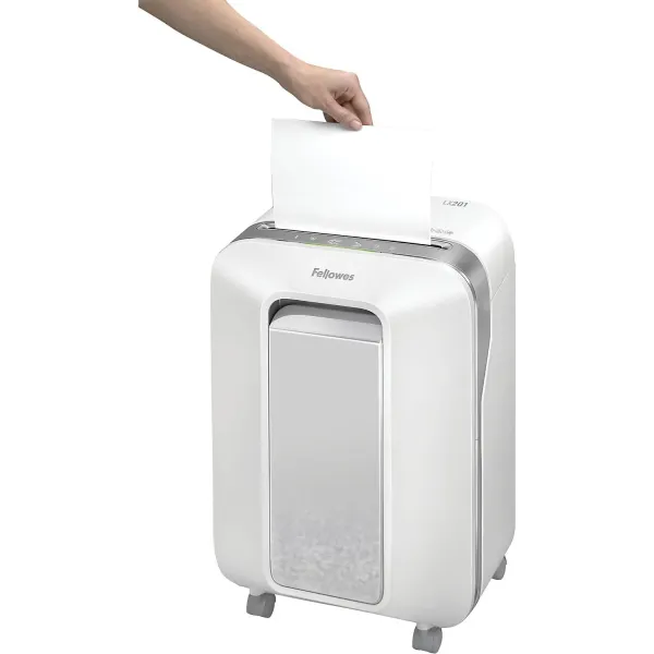 Fellowes Powershred LX201 white P-5 micro-cut shredder 12 sheet