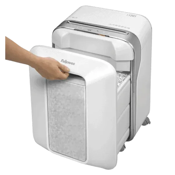 Fellowes Powershred LX201 white P-5 micro-cut shredder 12 sheet
