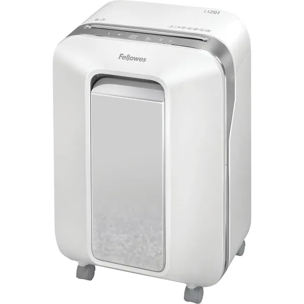Fellowes Powershred LX201 white P-5 micro-cut shredder 12 sheet