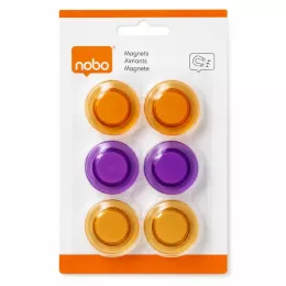 Nobo Magnetic Whiteboard Magnets 30mm assorted 6 pack shown in front blister pack view