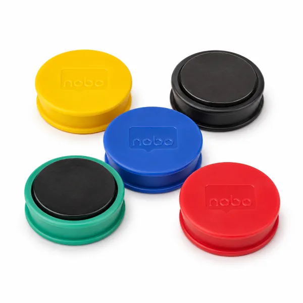 Nobo Magnetic Whiteboard Magnets 38mm assorted 10 pack shown in front packaging view