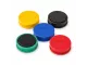 Nobo 38mm assorted coloured magnetic whiteboard magnets shown loose in a group