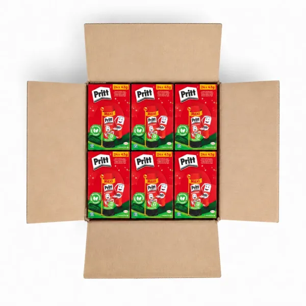 PRITT Glue Stick 43g Dispenser Box 24 Pack Angled View PRITT Glue Stick 43g Dispenser Box 24 Pack angled product view