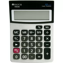 Trefoil 4606 12 digit two power calculator with large display and black silver keypad front view