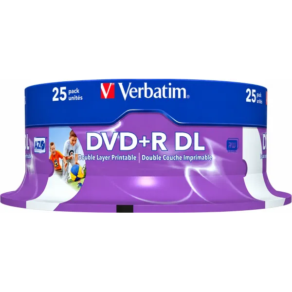 Verbatim DVD+R Dual Layer 8.5GB Printable 8x 25 Pack Verbatim 43667 DVD+R Dual Layer 8.5GB inkjet printable discs 8x spindle 25 pack